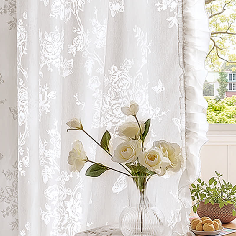 Floral Sheer Curtains | Hollow Flower Design | Set of 2