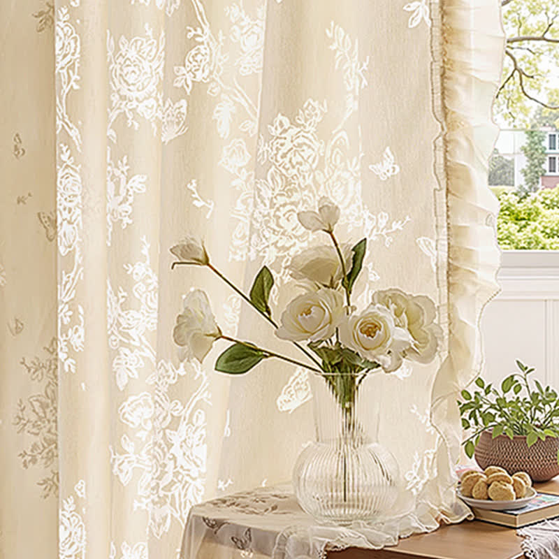 Floral Sheer Curtains | Hollow Flower Design | Set of 2