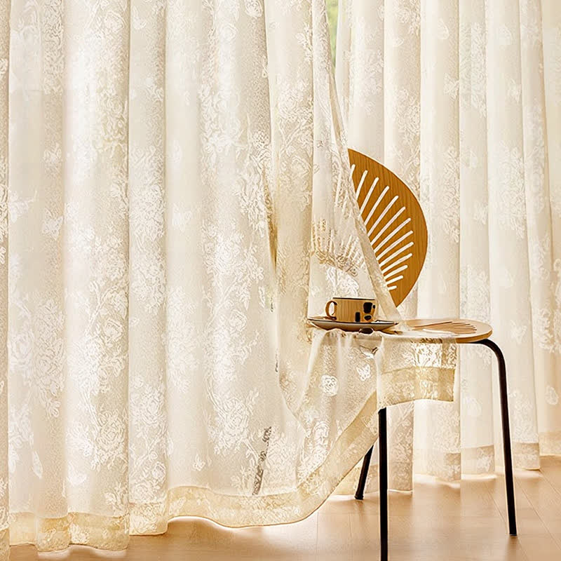 Floral Sheer Curtains | Hollow Flower Design | Set of 2