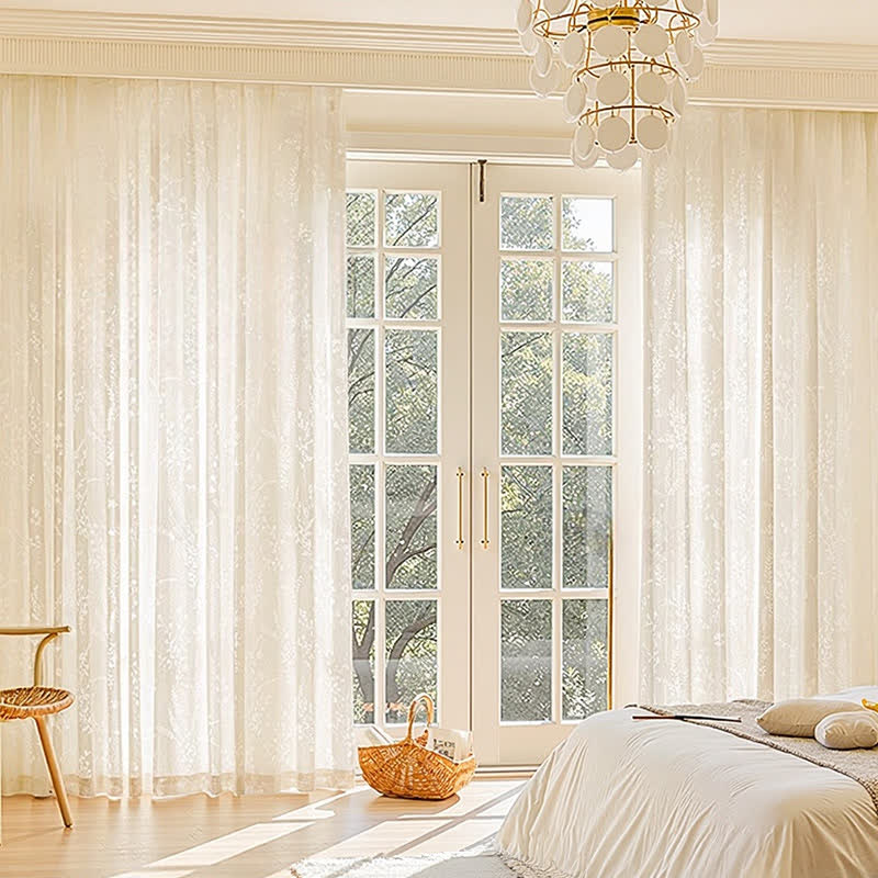 Floral Sheer Curtains | Hollow Flower Design | Set of 2