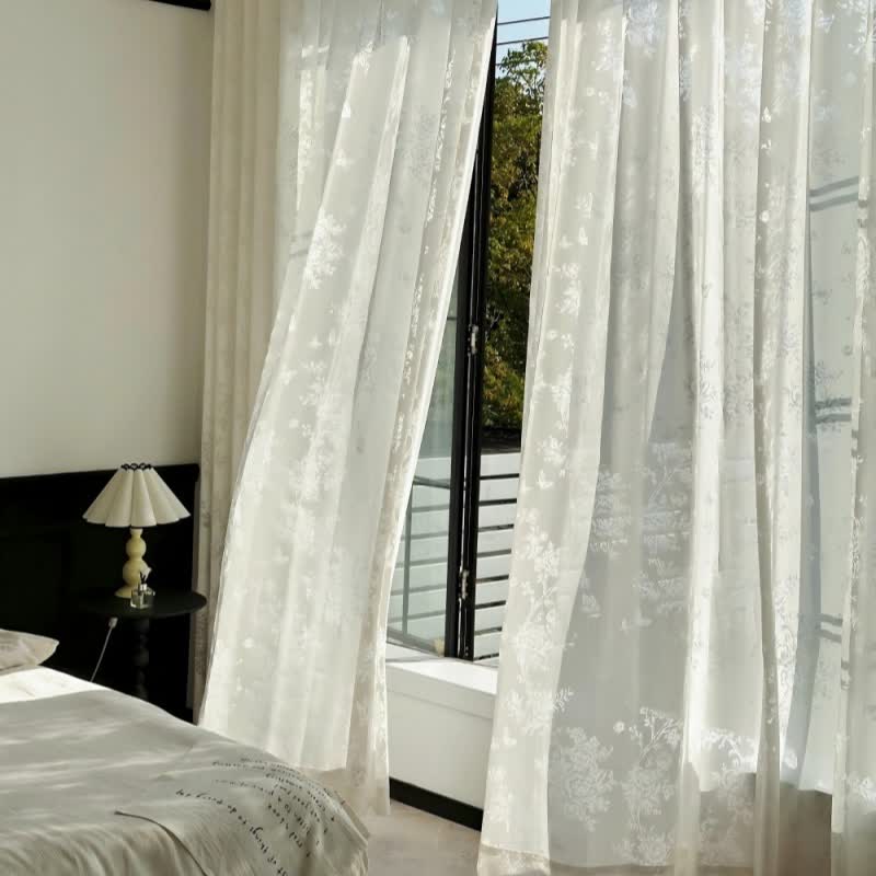Floral Sheer Curtains | Hollow Flower Design | Set of 2