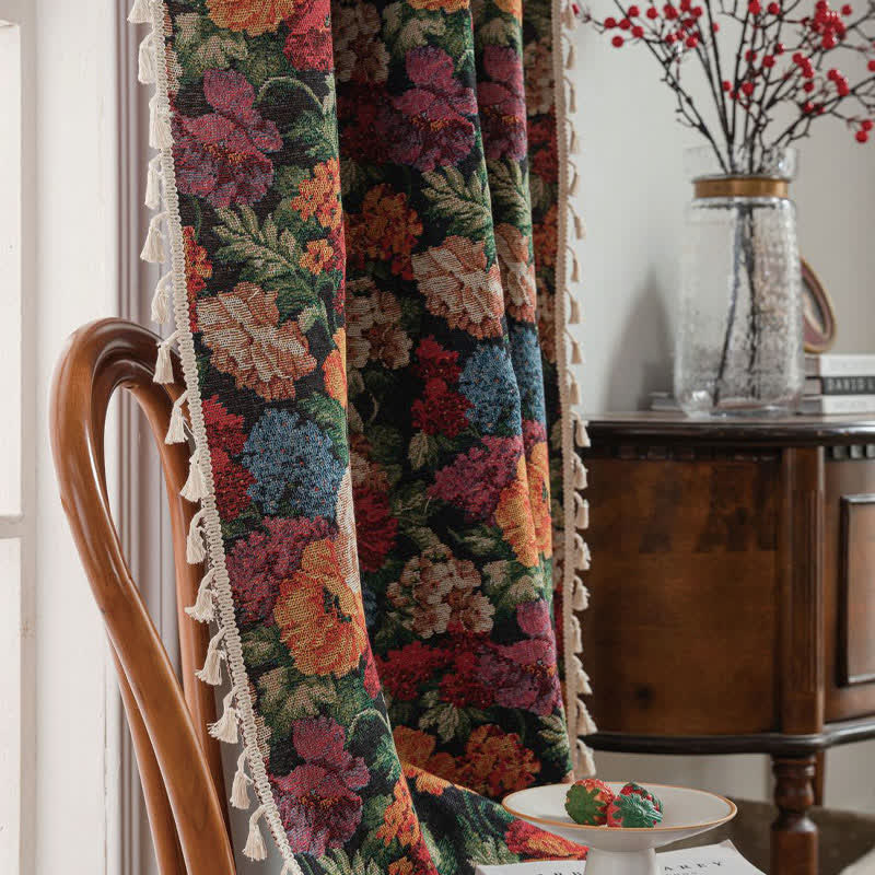 Jacquard Floral Semi-Blackout Curtain | Cotton-Linen Blend | 59"W x 63"L to 59"W x 118"L