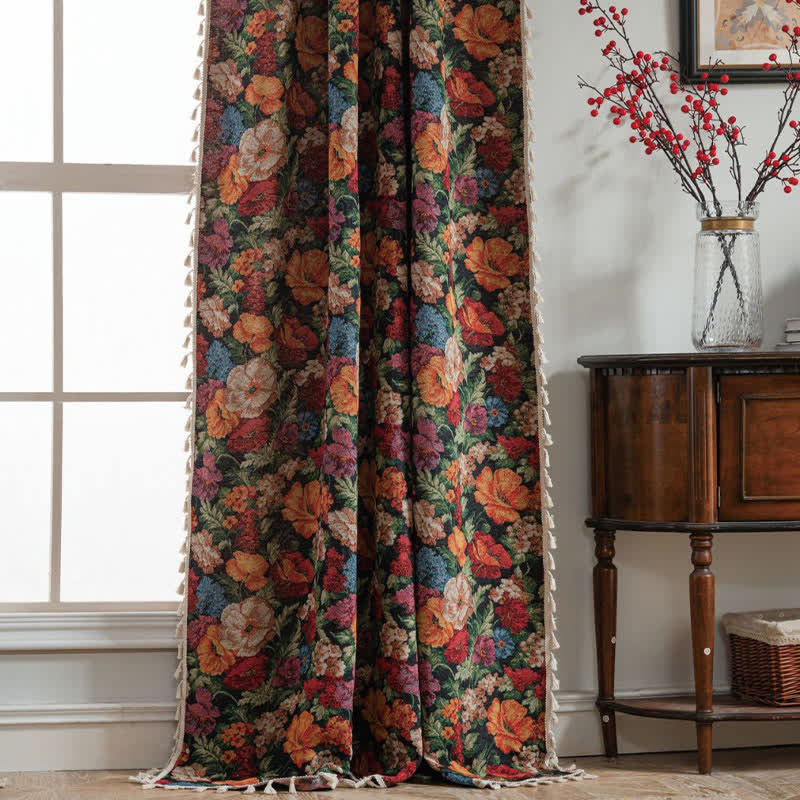 Jacquard Floral Semi-Blackout Curtain | Cotton-Linen Blend | 59"W x 63"L to 59"W x 118"L
