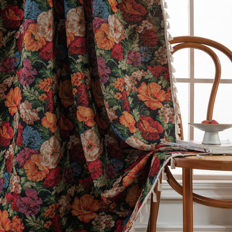 Jacquard Floral Semi-Blackout Curtain | Cotton-Linen Blend | 59"W x 63"L to 59"W x 118"L