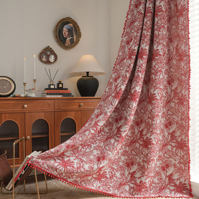 Jacquard Floral Semi-Blackout Curtain | Cotton-Linen Blend | 59"W x 63"L to 59"W x 118"L