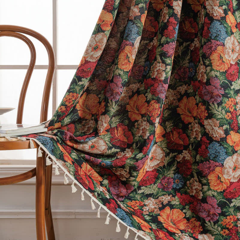Jacquard Floral Semi-Blackout Curtain | Cotton-Linen Blend | 59"W x 63"L to 59"W x 118"L