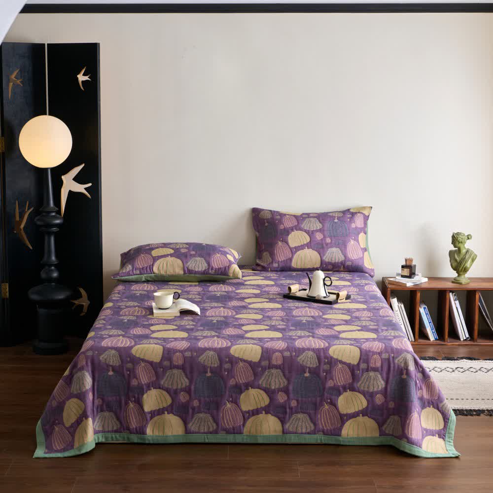 Three-Layer Cotton Gauze Pumpkin Quilt | Eco-Friendly 100% Cotton | Available in Full, Queen, Cal King, King Sizes