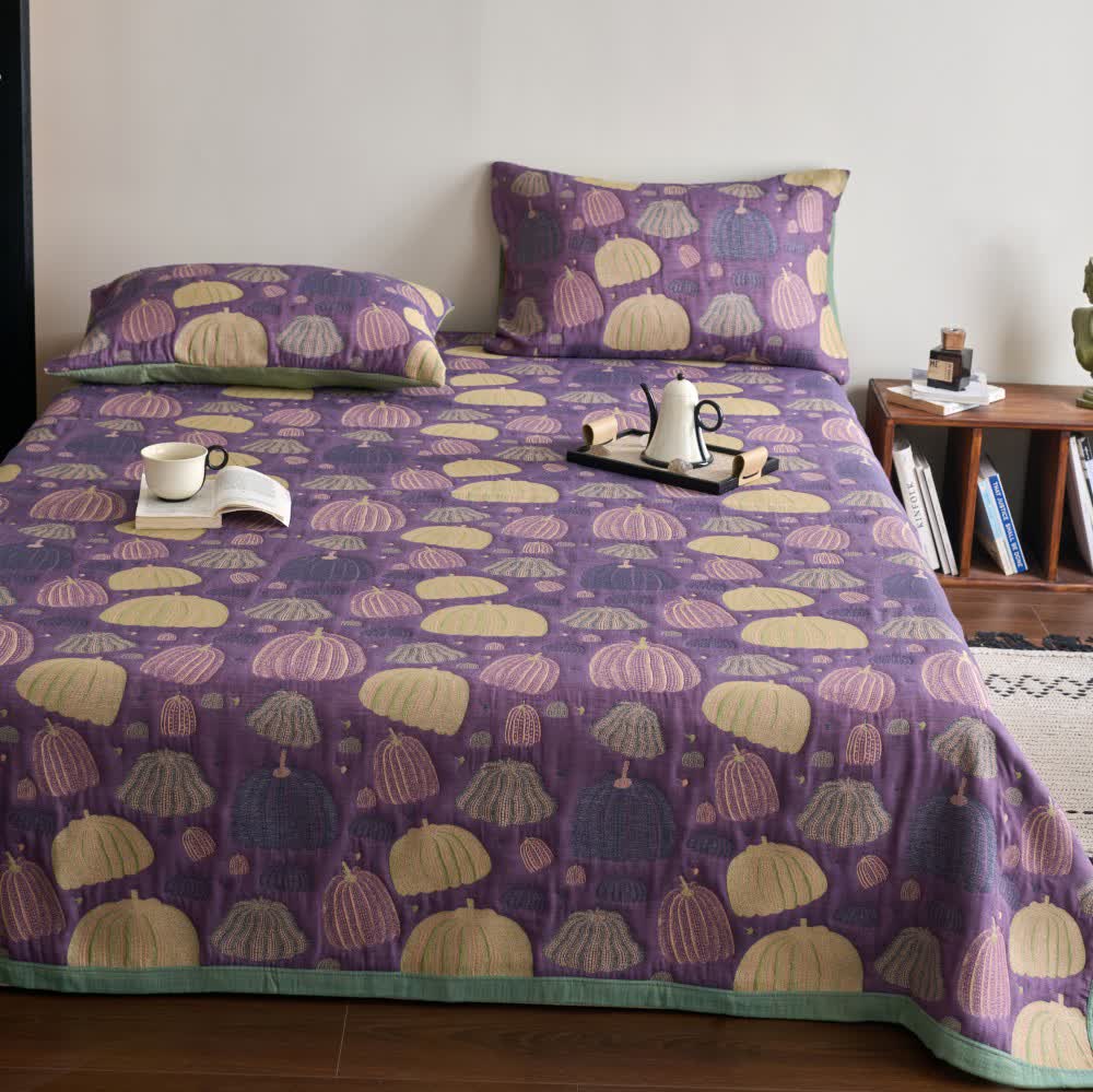 Three-Layer Cotton Gauze Pumpkin Quilt | Eco-Friendly 100% Cotton | Available in Full, Queen, Cal King, King Sizes