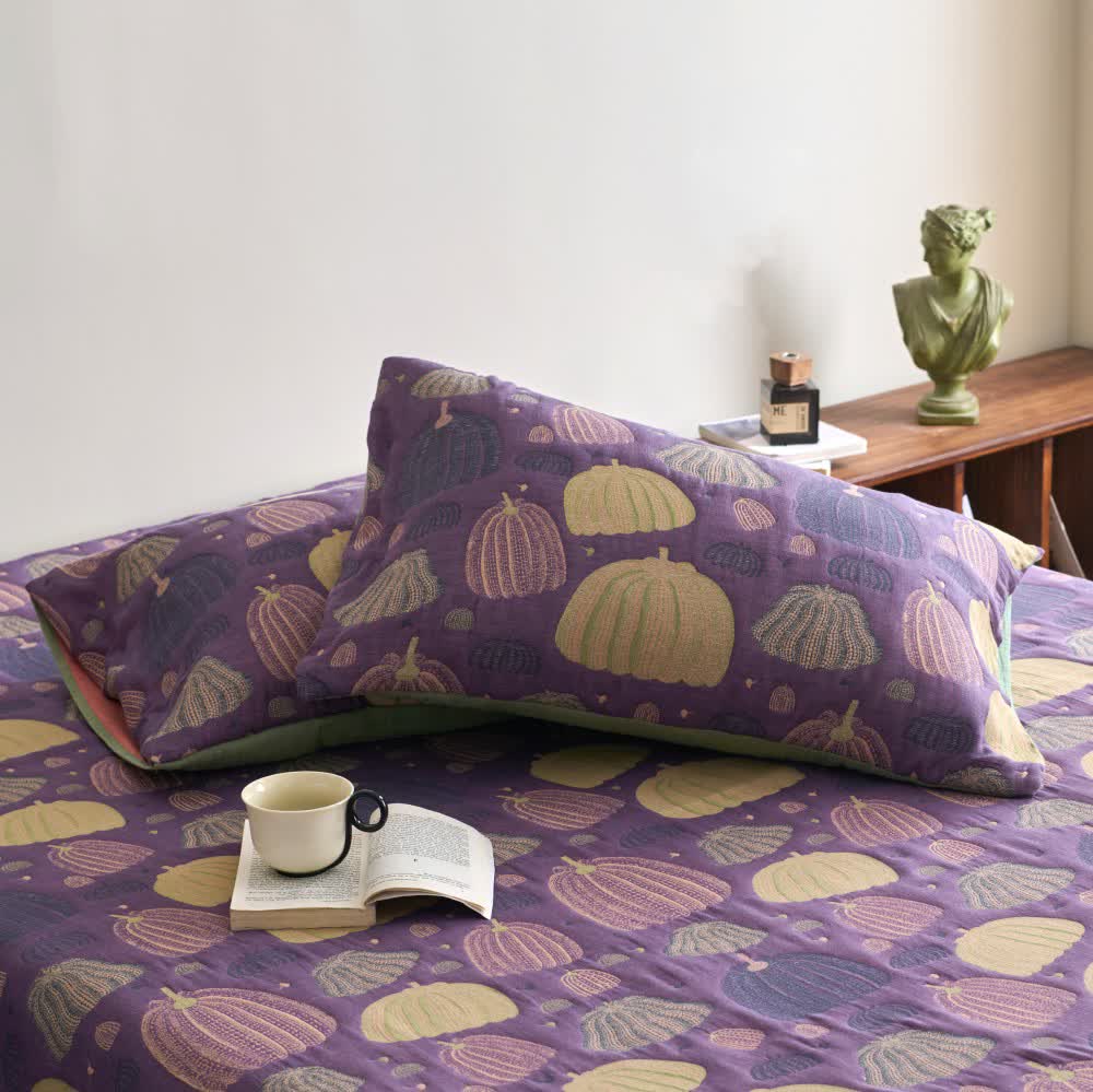 Three-Layer Cotton Gauze Pumpkin Quilt | Eco-Friendly 100% Cotton | Available in Full, Queen, Cal King, King Sizes