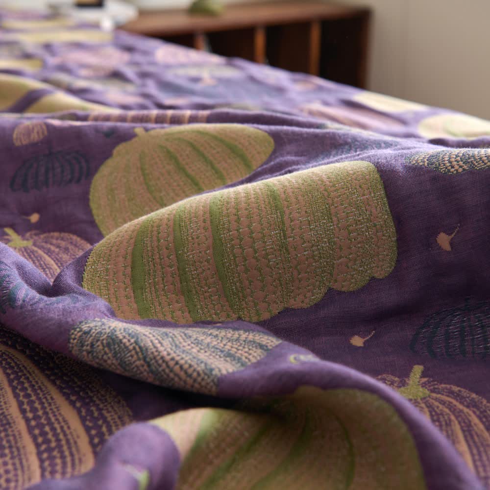 Three-Layer Cotton Gauze Pumpkin Quilt | Eco-Friendly 100% Cotton | Available in Full, Queen, Cal King, King Sizes