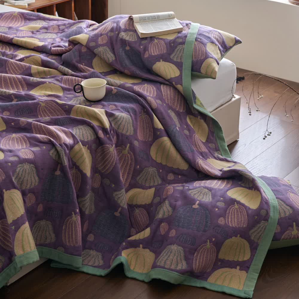 Three-Layer Cotton Gauze Pumpkin Quilt | Eco-Friendly 100% Cotton | Available in Full, Queen, Cal King, King Sizes