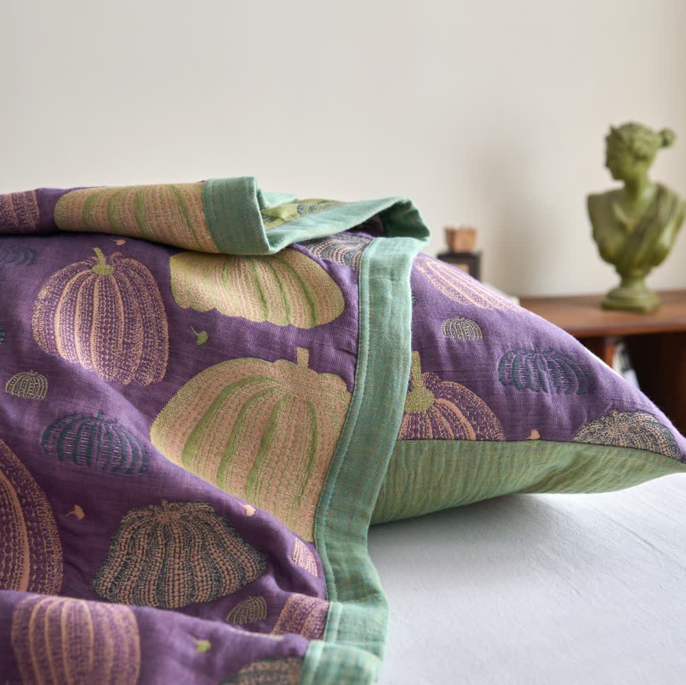 Three-Layer Cotton Gauze Pumpkin Quilt | Eco-Friendly 100% Cotton | Available in Full, Queen, Cal King, King Sizes