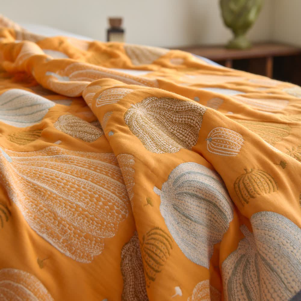 Three-Layer Cotton Gauze Pumpkin Quilt | Eco-Friendly 100% Cotton | Available in Full, Queen, Cal King, King Sizes