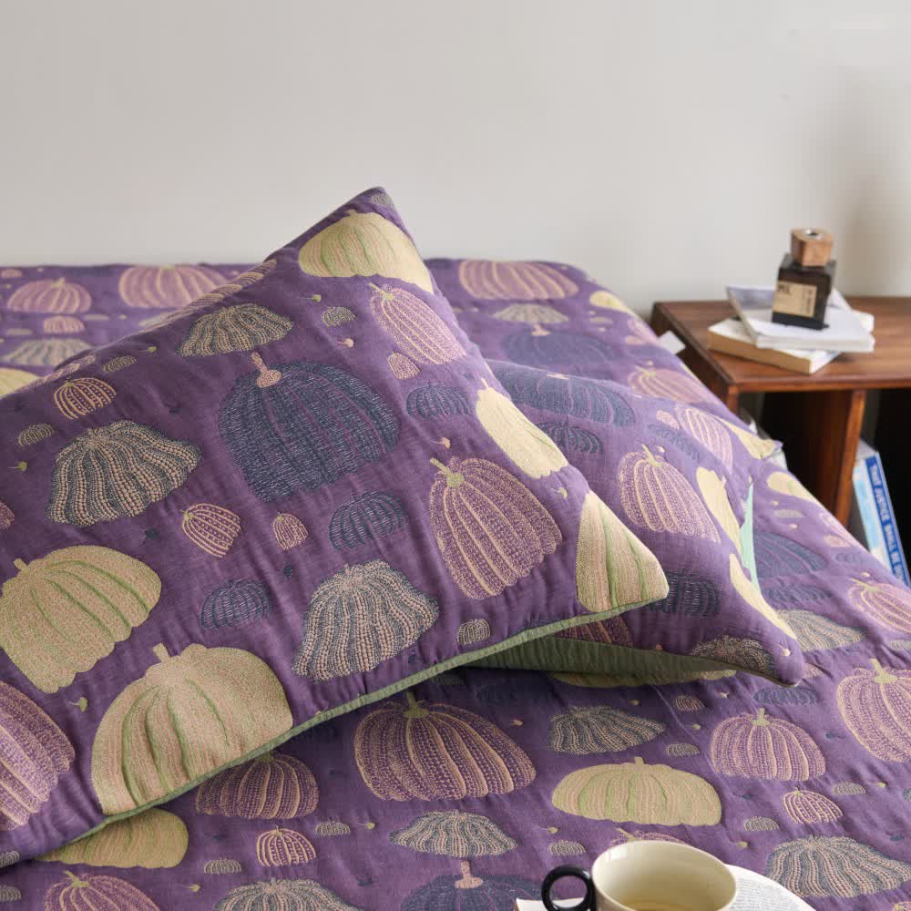 Three-Layer Cotton Gauze Pumpkin Quilt | Eco-Friendly 100% Cotton | Available in Full, Queen, Cal King, King Sizes