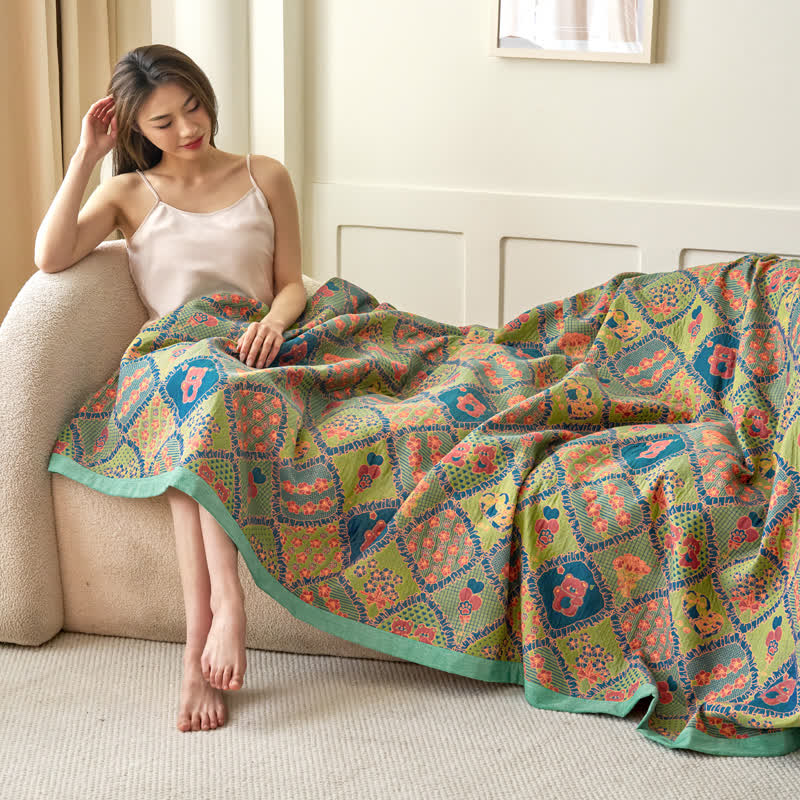 Bear Blanket | Double Layer Gauze Jacquard Cotton | 59" x 79"