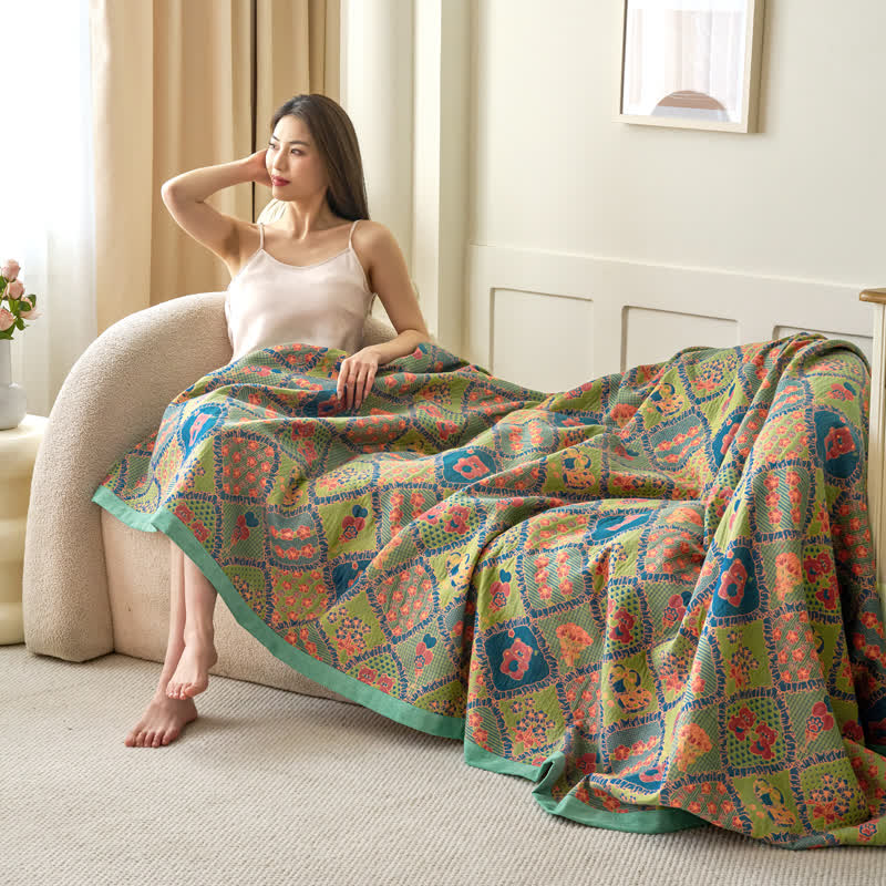 Bear Blanket | Double Layer Gauze Jacquard Cotton | 59" x 79"