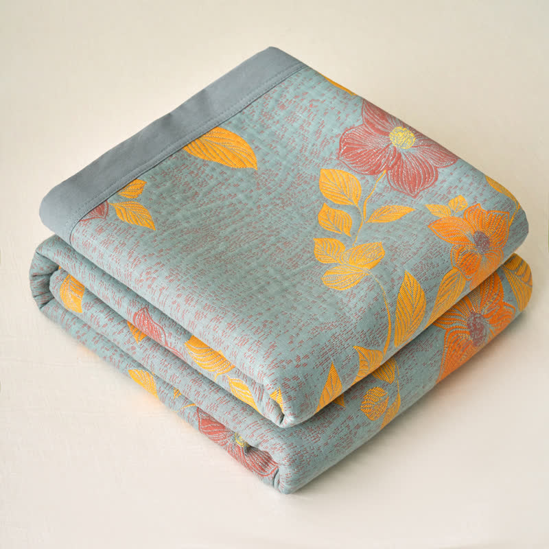 Floral Cotton Gauze Blanket | Yarn-Dyed | 59" x 79"