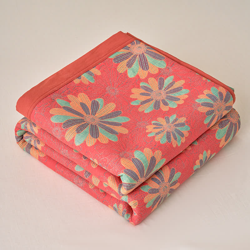 Reversible Floral Jacquard Blanket | Yarn-Dyed Cotton | 59"x79"