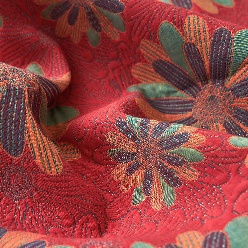 Reversible Floral Jacquard Blanket | Yarn-Dyed Cotton | 59"x79"