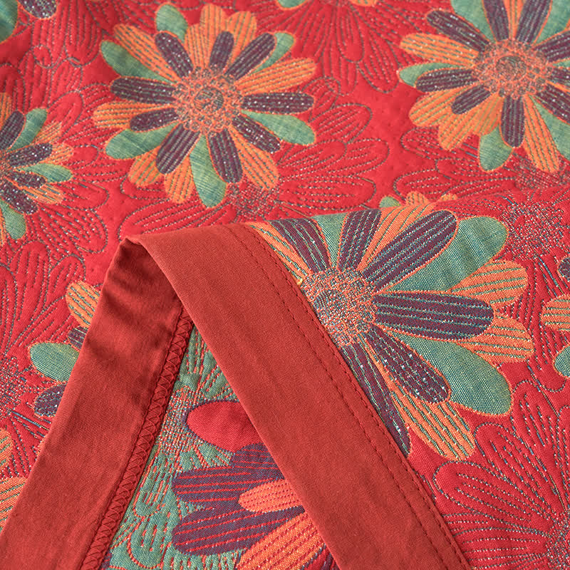 Reversible Floral Jacquard Blanket | Yarn-Dyed Cotton | 59"x79"