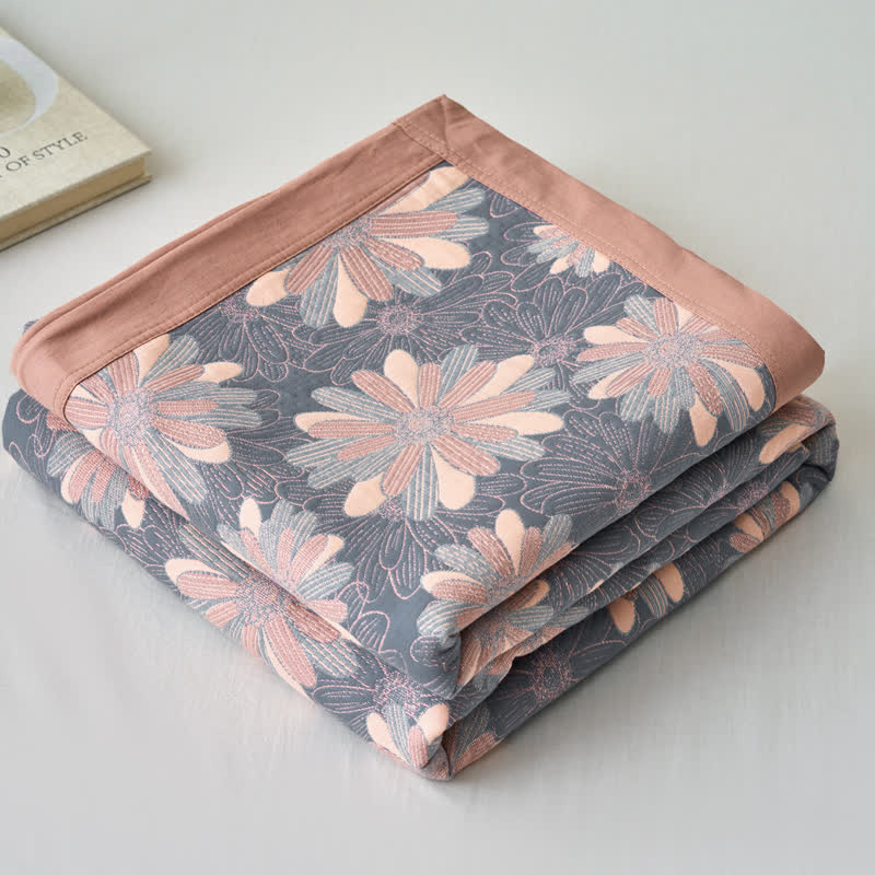Reversible Floral Jacquard Blanket | Yarn-Dyed Cotton | 59"x79"