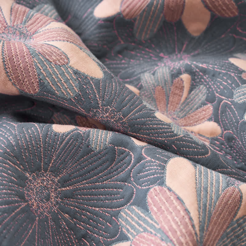 Reversible Floral Jacquard Blanket | Yarn-Dyed Cotton | 59"x79"