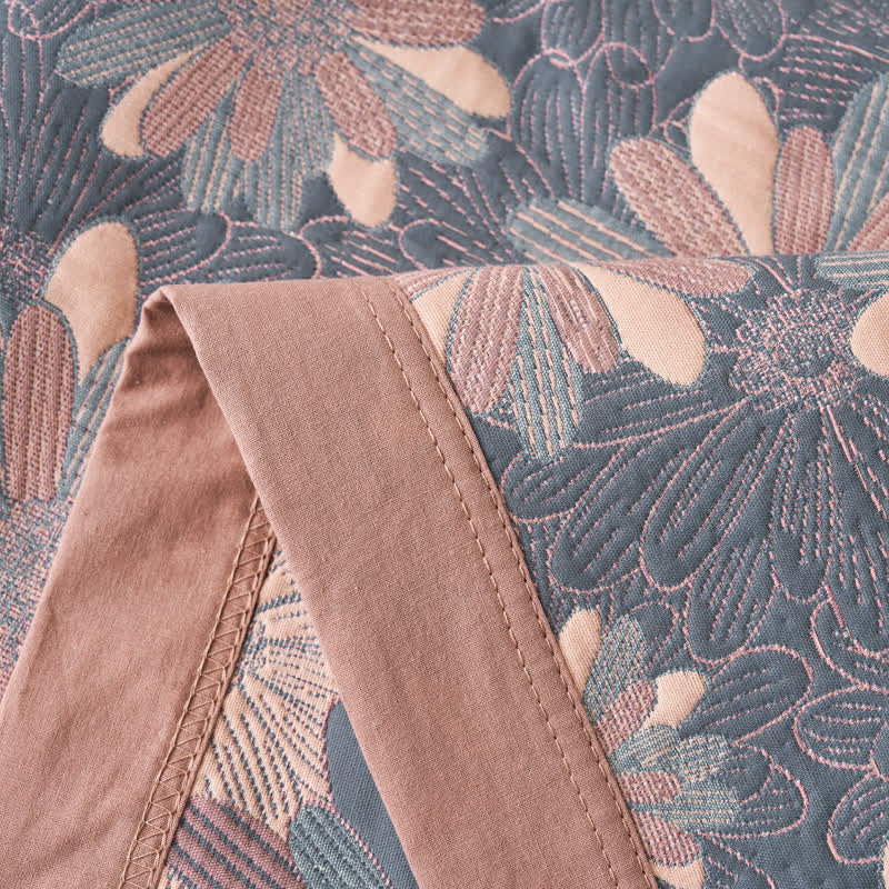 Reversible Floral Jacquard Blanket | Yarn-Dyed Cotton | 59"x79"
