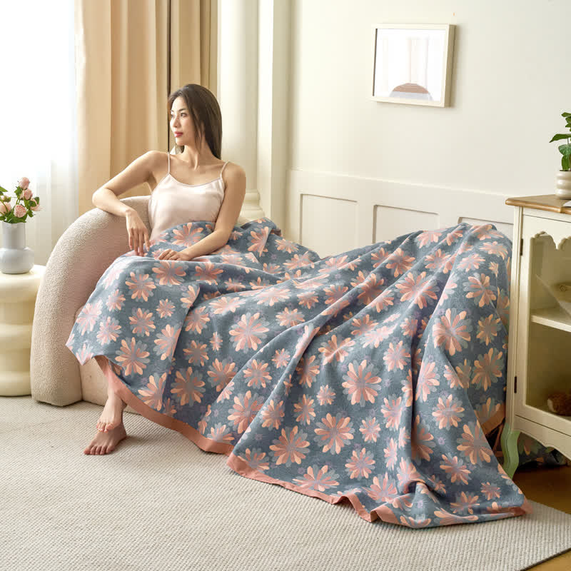 Reversible Floral Jacquard Blanket | Yarn-Dyed Cotton | 59"x79"