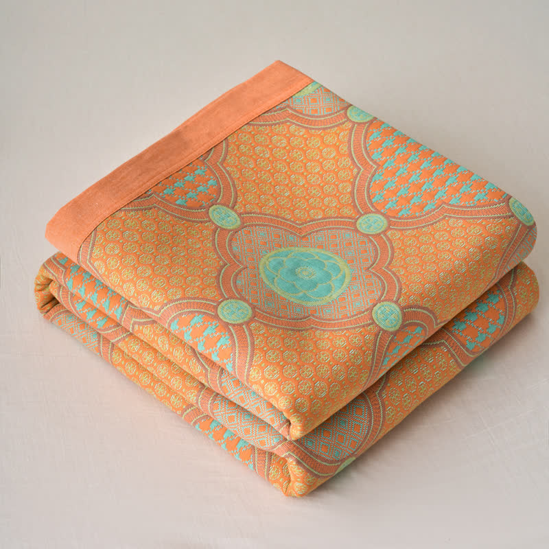 Reversible Vintage Cotton Gauze Blanket | Lightweight Jacquard | 59" x 79"
