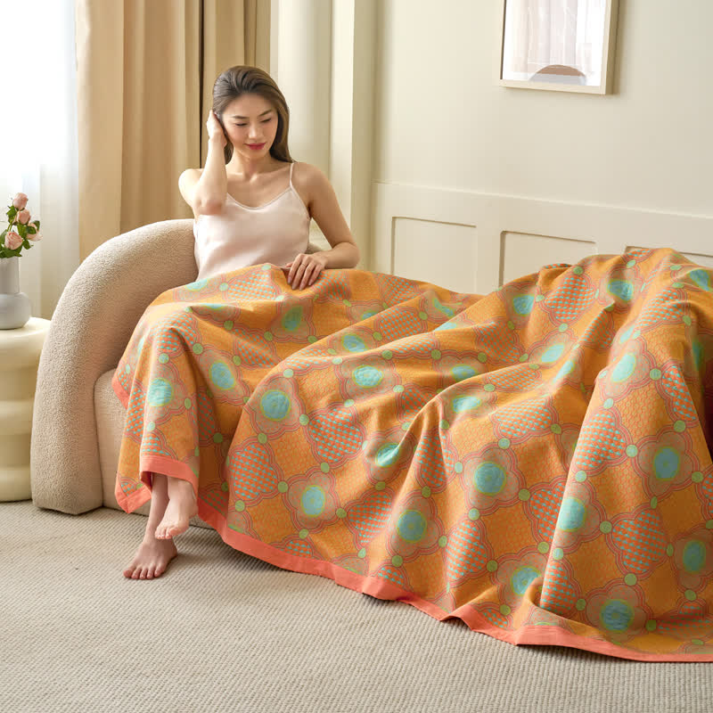 Reversible Vintage Cotton Gauze Blanket | Lightweight Jacquard | 59" x 79"