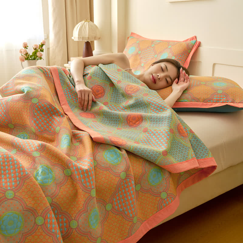 Reversible Vintage Cotton Gauze Blanket | Lightweight Jacquard | 59" x 79"