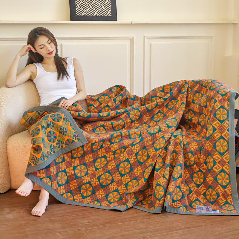 Cotton Gauze Reversible Vintage Blanket | Lightweight Retro Design | 59"x79"