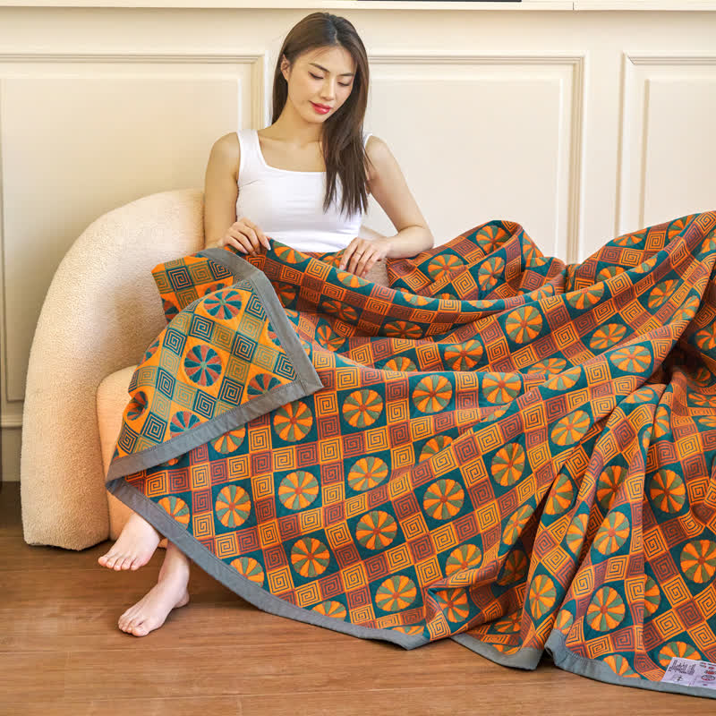 Cotton Gauze Reversible Vintage Blanket | Lightweight Retro Design | 59"x79"