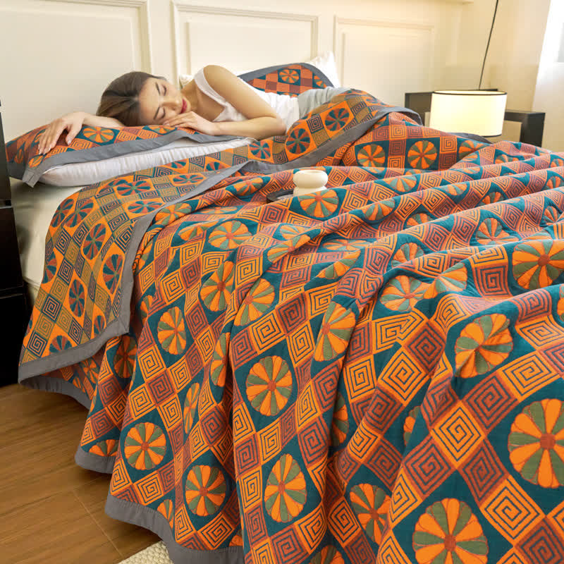Cotton Gauze Reversible Vintage Blanket | Lightweight Retro Design | 59"x79"