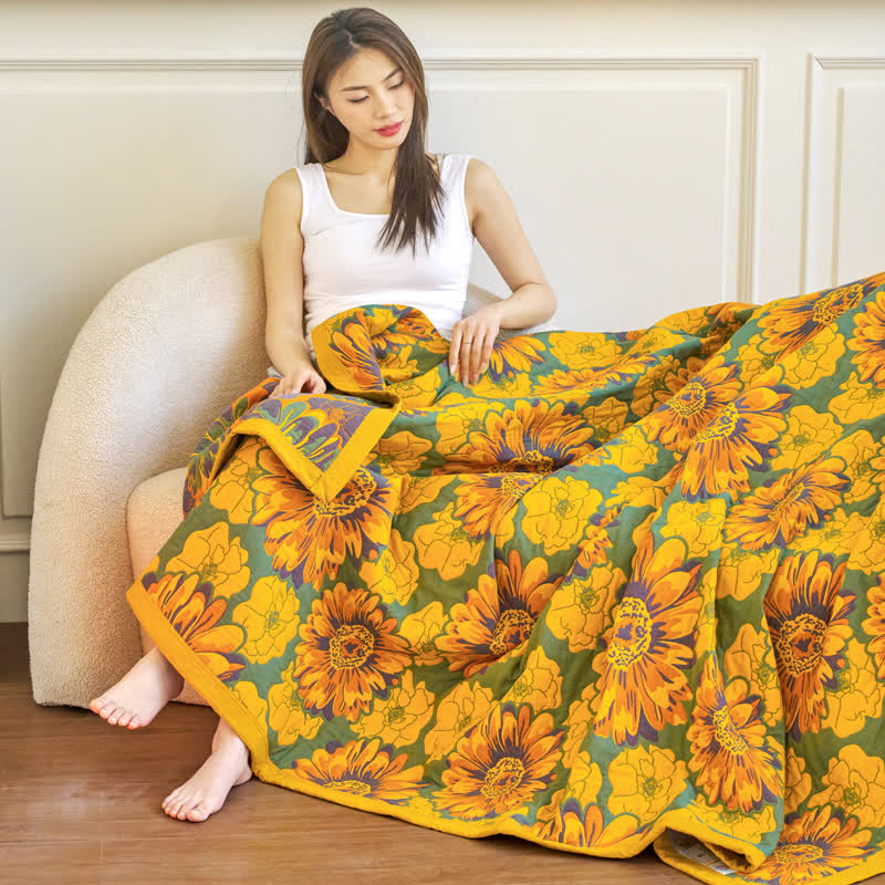 Reversible Cotton Gauze Blanket | Lightweight & Breathable | Floral Pattern