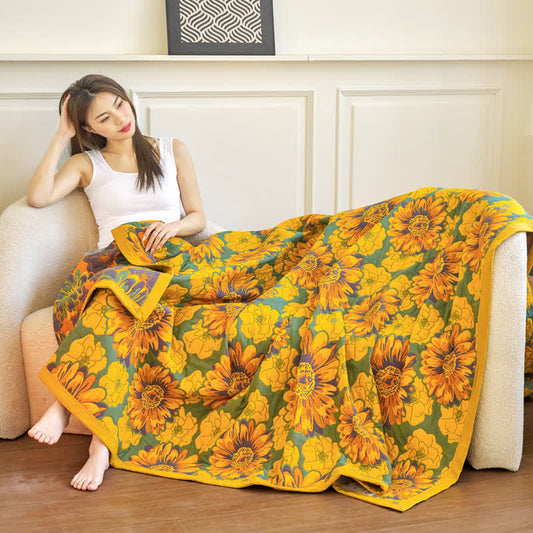 Reversible Cotton Gauze Blanket | Lightweight & Breathable | Floral Pattern