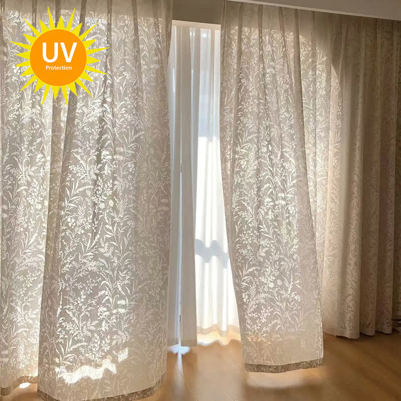 Sheer Gauze Curtain | Hollow Out Branches and Leaves Design | Multiple Sizes