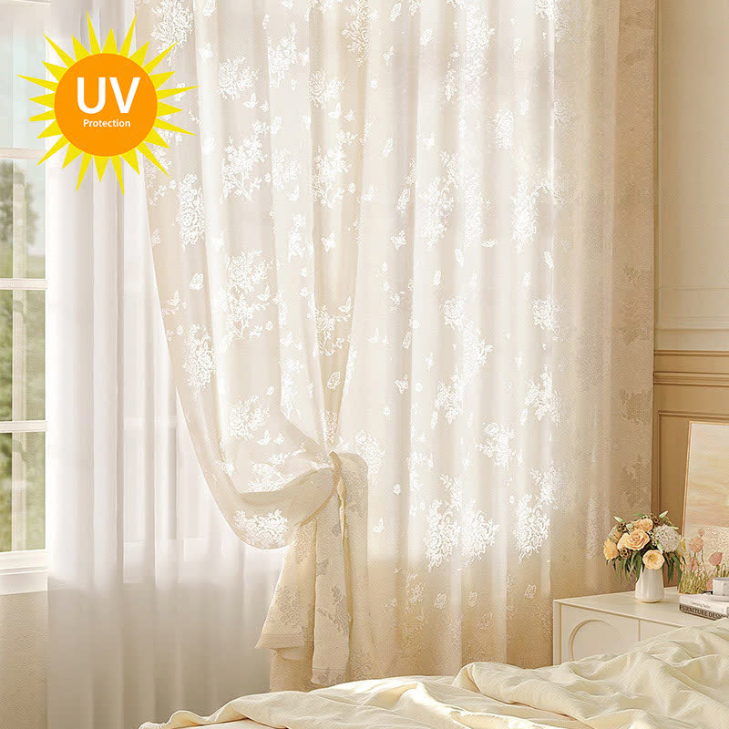Floral Sheer Curtains | Hollow Flower Design | Set of 2