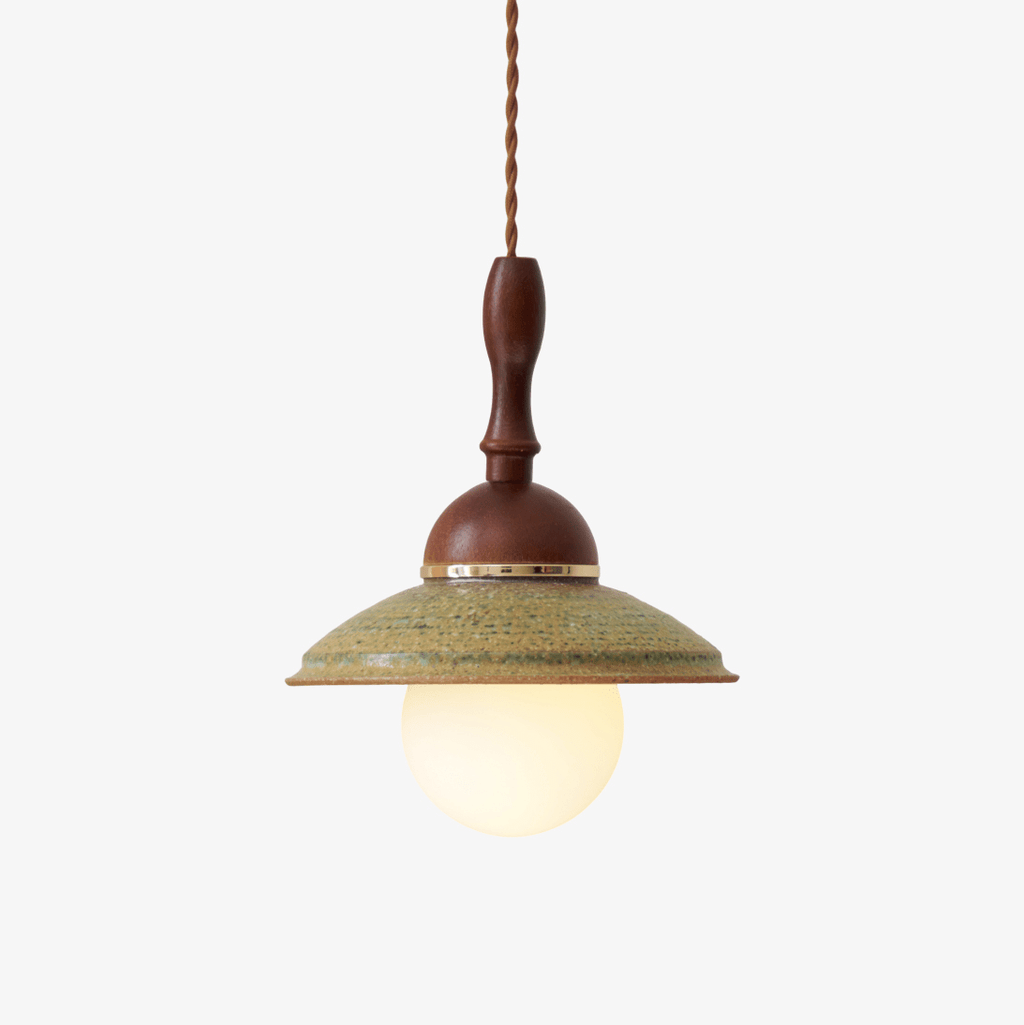 Greenfield Pendant Lamp | Ceramic & Wood | Green Shade, Walnut