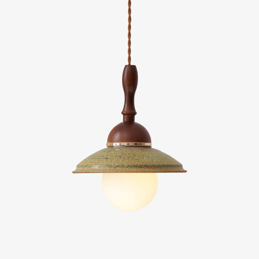 Greenfield Pendant Lamp | Ceramic & Wood | Green Shade, Walnut