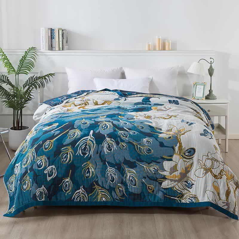Cotton Jacquard Blanket | Intricate Peacock Design | 59"x79"