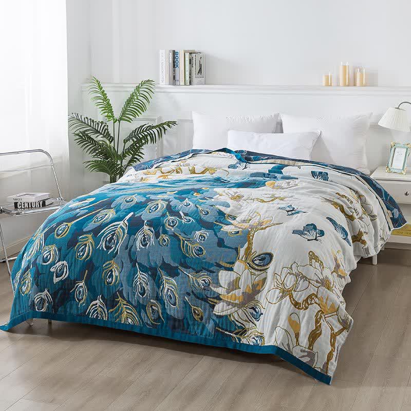 Cotton Jacquard Quilt | Peacock Pattern | Full/Queen Size