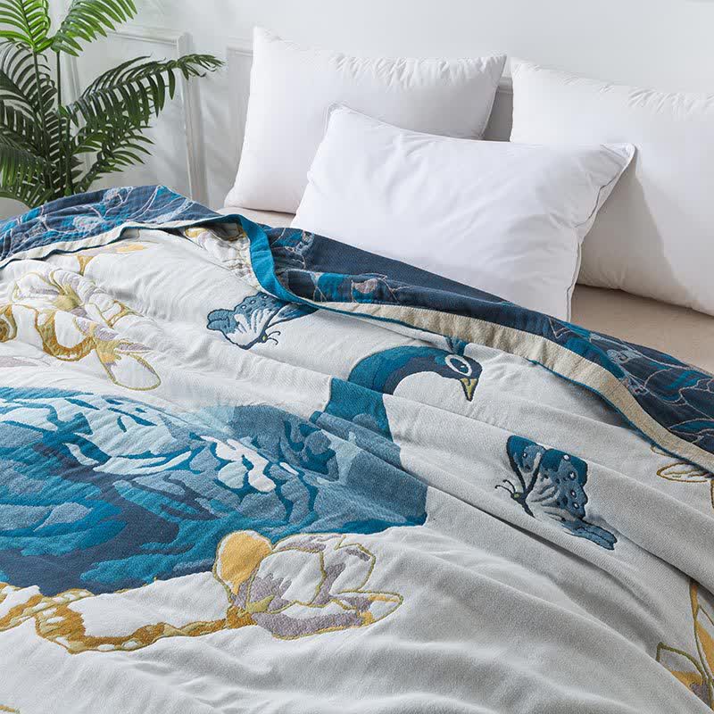 Cotton Jacquard Blanket | Intricate Peacock Design | 59"x79"