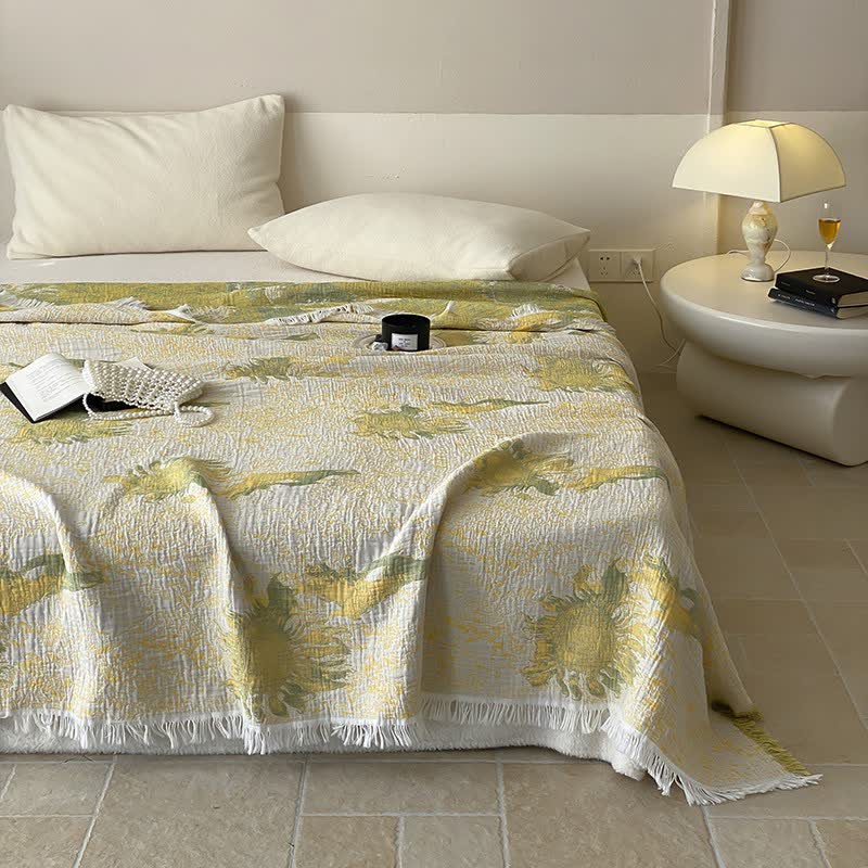 Reversible Cotton Gauze Quilt | Floral Motifs | Full/Queen Size
