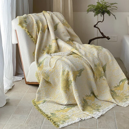 Cotton Gauze Blanket | Reversible Floral Design | 59" x 79"