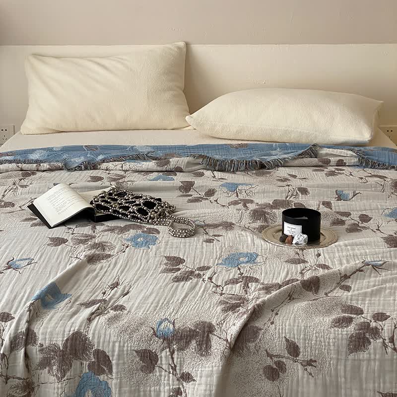 Cotton Gauze Quilt | Lightweight & Breathable | Full/Queen Size with Tassel Trim