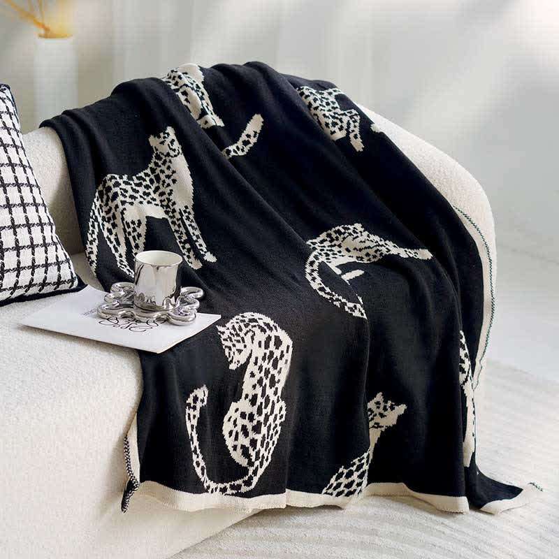 Retro Leopard Knitted Blanket | Premium Polyester | Multiple Sizes Available