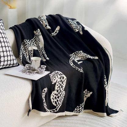 Retro Leopard Knitted Blanket | Premium Polyester | Multiple Sizes Available