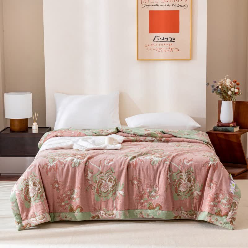 Yarn-dyed Cotton Gauze Jacquard Floral Quilt