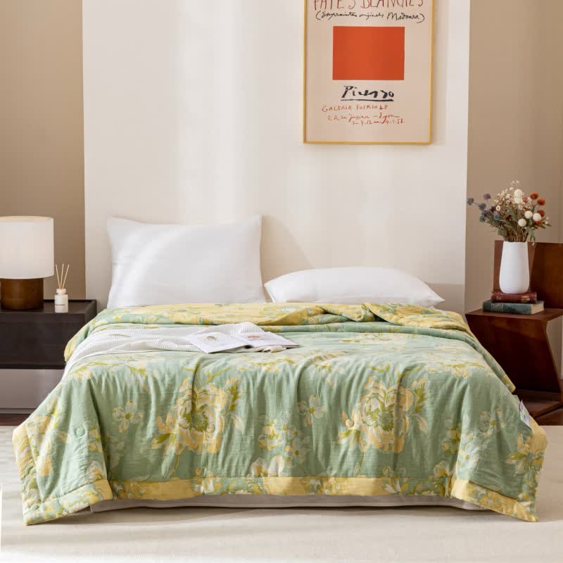 Cotton Gauze Quilt | Floral Jacquard Pattern | Full/Queen Size